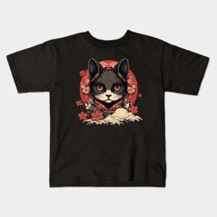 Black Cat Kawaii Japanese Anime Geisha Kids T-Shirt